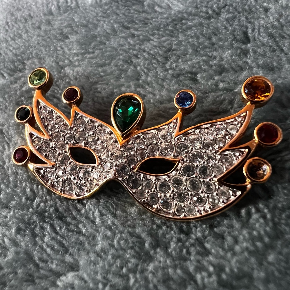 Signed Swarovski Crystal Mask Brooch